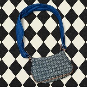 Nine West Shoulder Bag with Handmade Denim Strap – Vintage Y2K Geometric Print